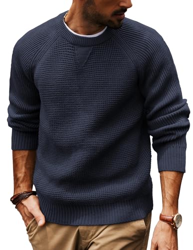 PJ PAUL JONES Herren Pullover mit Rundhalsausschnitt Waffelmuster Strickpullover mit Langarm Regular Fit XXL Khaki von PJ PAUL JONES