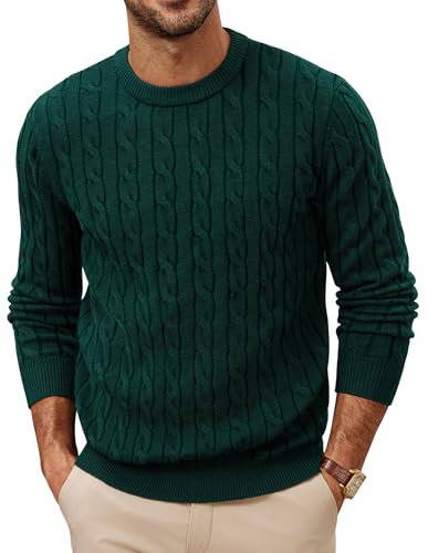 PJ PAUL JONES Herren Pullover mit Rundkragen Zopfmuster Langarm Strickpullover Dunkelgrün M von PJ PAUL JONES