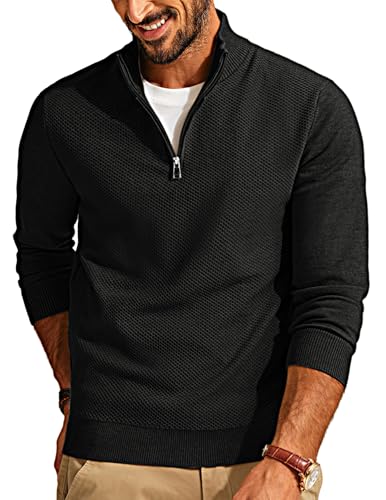 PJ PAUL JONES Herren-Pullover mit Viertelreißverschluss, lässig, schmale Passform, leichter Strickpullover, Schwarz, X-Groß von PJ PAUL JONES