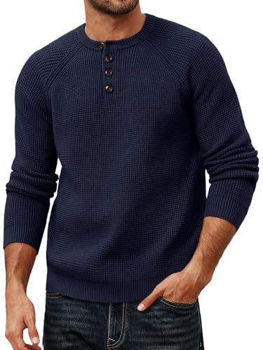 PJ PAUL JONES Herren Pullover mit Waffelmuster Langarm Henley Kragen Perfekt Für Die Übergangszeit Marineblau XL von PJ PAUL JONES