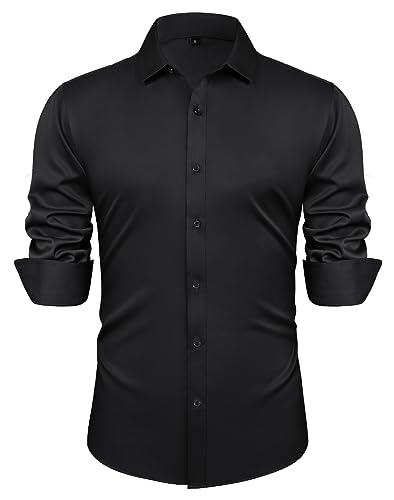 PJ PAUL JONES Herren Regular Fit Hemd Langarm Einfarbig Businesshemd für Business Hochzeit (Schwarz, XXL) von PJ PAUL JONES