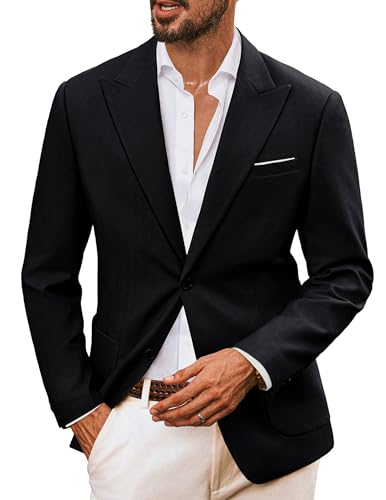 PJ PAUL JONES Herren Sakko Leinen Regular Fit Business Casual Freizeit Sportlich Formelle Blazer Sommer Leichtgewicht 2 Knöpfe Anzugjacke, XXL, Schwarz von PJ PAUL JONES