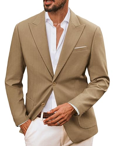 PJ PAUL JONES Herren Sakko Leinen Sommer Leicht Sportlich Blazer Tailored Anzugjacke Regular Fit 2 Knöpfe Business Casual Freizeit Anzug, M, Khaki von PJ PAUL JONES