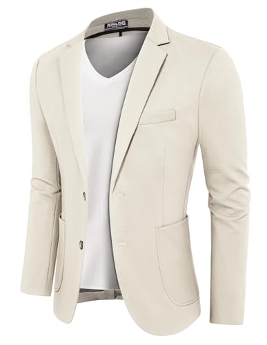 PJ PAUL JONES Herren Sakko Regular Fit 2 Knöpfe Freizeit Blazer Modern Freizeit Business Anzugjacke (Beige, L) von PJ PAUL JONES