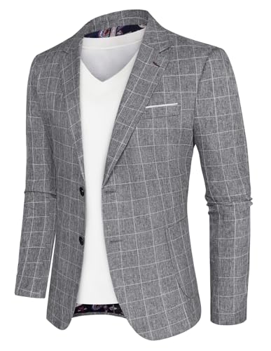 PJ PAUL JONES Herren Sakko Sportlich Regular Fit Blazer Jackett Modern Freizeit Business Anzugjacke (Plaid- Dunkelgrau, 2XL) von PJ PAUL JONES