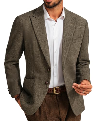 PJ PAUL JONES Herren Sakko Sportlich Regular Fit Modern Anzugjacke Wolle Tweed Freizeit British Blazer (Khaki, L) von PJ PAUL JONES