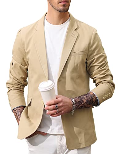 PJ PAUL JONES Herren Sakko Sportlich Slim Fit Baumwolle Business Blazer Jackett Khaki, M von PJ PAUL JONES