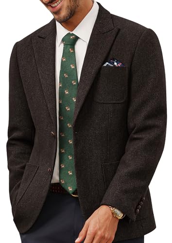 PJ PAUL JONES Herren Sakko Sportlich Tweed Wolle Regular Fit Business Anzugjacke Für Winter(Dunkelbraun,XL) von PJ PAUL JONES