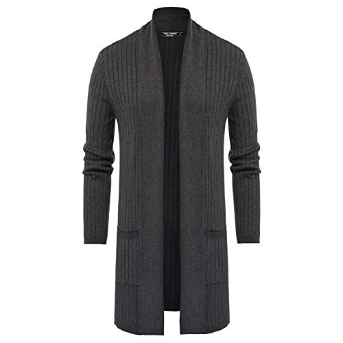 PJ PAUL JONES Herren Schalkragen Open Front Lang Cardigan Rippstrick Pullover mit Taschen, Dunkel_Grau, Mittel von PJ PAUL JONES