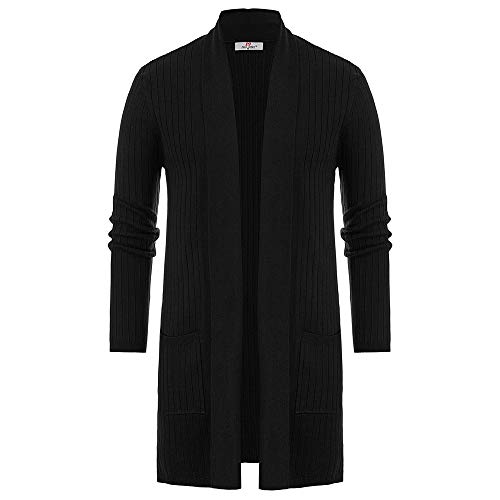 PJ PAUL JONES Herren Schalkragen Open Front Lang Cardigan Rippstrick Pullover mit Taschen, Schwarz, Klein von PJ PAUL JONES