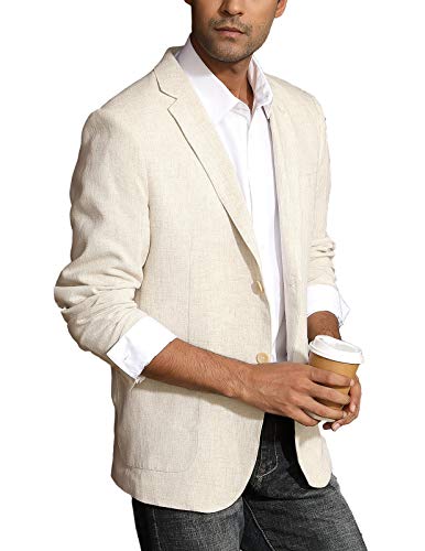 PJ PAUL JONES Herren Slim Fit Leichte Leinenjacke Taillierter Blazer Sportmantel, A-Khaki, XL von PJ PAUL JONES