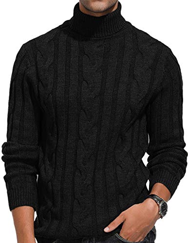 PJ PAUL JONES Herren Slim Fit Rollkragenpullover Twisted Knitted Thermal Pullover - Schwarz - Groß von PJ PAUL JONES