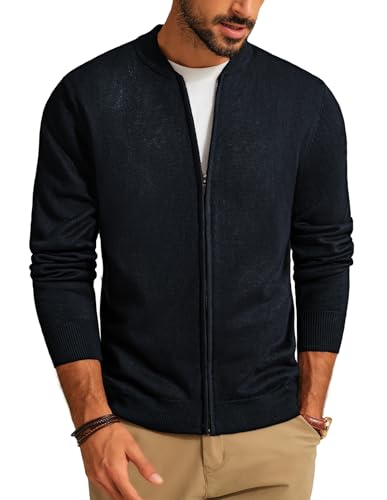PJ PAUL JONES Herren Slim Fit Strickjacke mit Reißverschluss Warme Weiche Cardigan Winterjacke (Dunkelblau, L) von PJ PAUL JONES