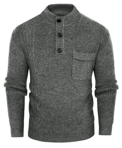 PJ PAUL JONES Herren Slim fit Strickpullover 1/4 Knöpfe Warm Feinstrick Pullover Sweater (Grau, S) von PJ PAUL JONES