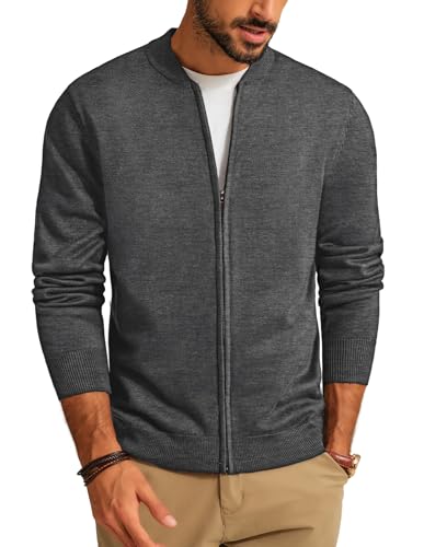 PJ PAUL JONES Herren Standard Gestrickt Strickjacke mit Reißverschluss Warm Sweatjacke (Grau, L) von PJ PAUL JONES