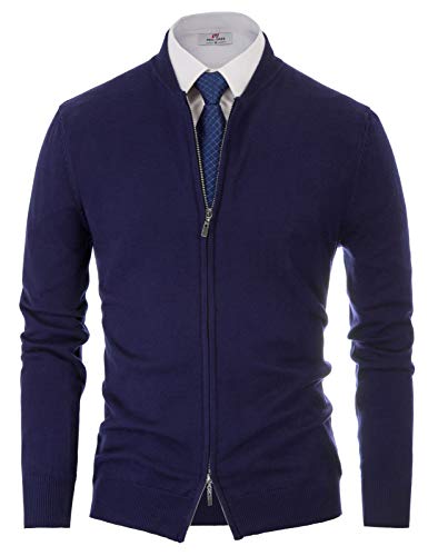 PJ PAUL JONES Herren Stehkragen Cardigan Gestrickt Strickjackemit Reißverschluss für Winter Navy Blau, XL von PJ PAUL JONES