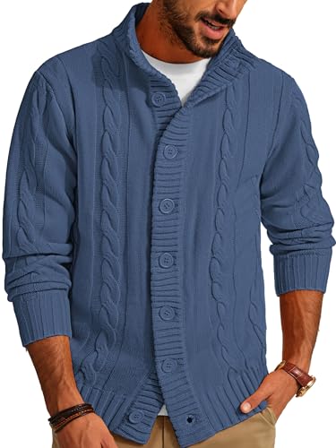 PJ PAUL JONES Herren Strick Cardigan mit Stehkragen Langarm Strickpullover Strickjacke (Blau, 2XL) von PJ PAUL JONES