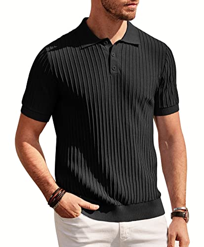 PJ PAUL JONES Herren Strick-Polo-Shirt, lässig, kurzärmelig, normale Passform, atmungsaktiv, Golf-Shirts für Herren, Schwarz, XL von PJ PAUL JONES