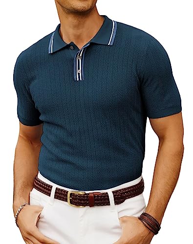 PJ PAUL JONES Herren Strick-Polo-Shirts, kurzärmelig, strukturierter Pullover, Golf-Polo-T-Shirts, Marineblau, Mittel von PJ PAUL JONES