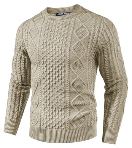 PJ PAUL JONES Herren Strick-Pulli Sweater Langarm Zopfmuster Pullover Winter Mode Strickpullover (Aprikose, 2XL) von PJ PAUL JONES