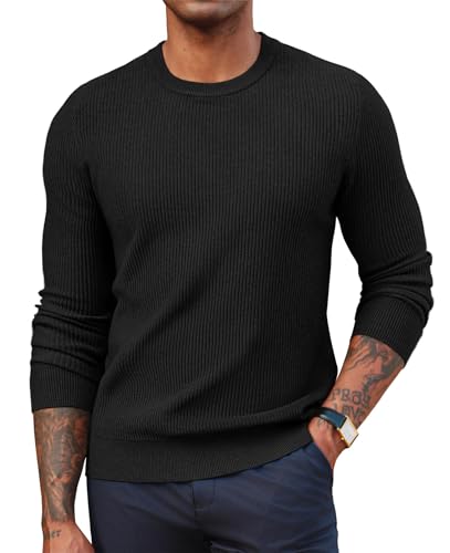 PJ PAUL JONES Herren Strick Sweater Langarm Rundhals Strukturierter Pullover Casual Strickpullover Schwarz M von PJ PAUL JONES