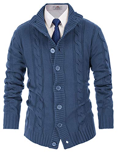 PJ PAUL JONES Herren Strickjacke Cardigan Regular Fit Freizeit Einfarbige Strickpullover (Blau, XL) von PJ PAUL JONES