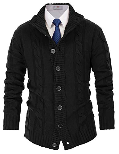 PJ PAUL JONES Herren Strickjacke Cardigan Regular Fit Zopfmuster Strickjacke Männer Warm Übergangsjacke Schwarz, XL von PJ PAUL JONES
