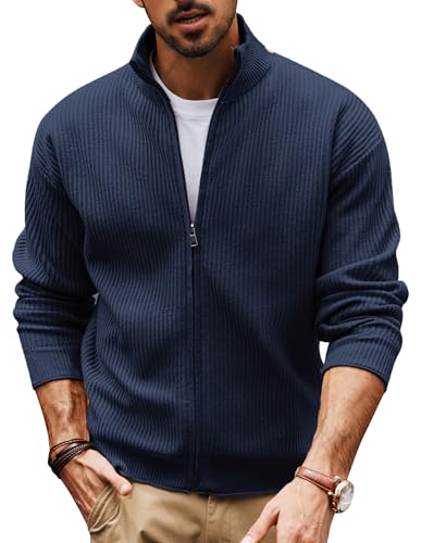 PJ PAUL JONES Herren Strickjacke Cardigan Strick Pullover mit Stehkragen und Reißverschluss Winterjacke XL Marineblau von PJ PAUL JONES