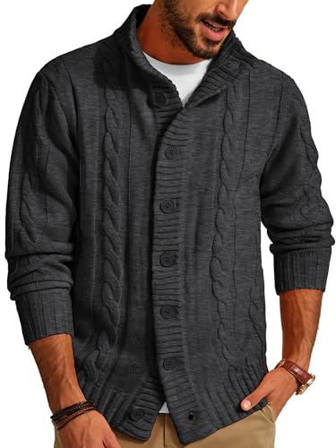 PJ PAUL JONES Herren Strickjacke Mit Schalkragen Freizeit Strickpullover Langarm Cardigan (Schwarzgrau, S) von PJ PAUL JONES
