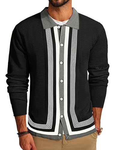 PJ PAUL JONES Herren Strickjacke Retro Kontrast Streifen Pullover Button Down Knitwear, grau, XX-Large PJ PAUL JONES Herren Strickjacke Retro Kontrast Streifen Pullover Button Down Knitwear, grau, XX-Large von PJ PAUL JONES