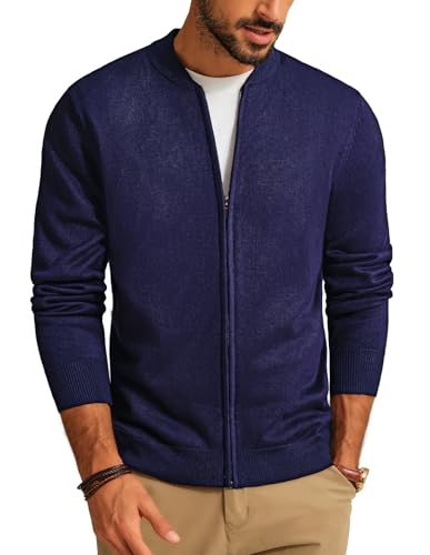 PJ PAUL JONES Herren Strickjacke mit Reißverschluss Langarm Slim Fit Gestrickt Cardigan mit Stehkragen (Navy Blau, S) von PJ PAUL JONES