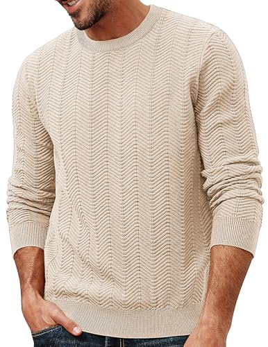 PJ PAUL JONES Herren Strickpullover Regular Fit Feinstrickpullover Klassische Winterpullover Pulli Einfarbig Pullover Aprikose, L von PJ PAUL JONES