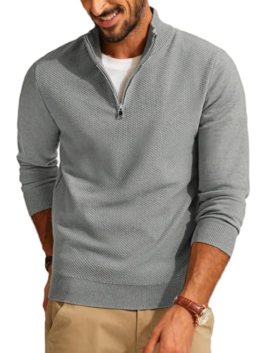 PJ PAUL JONES Herren Strickpullover Troyer Feinstrick Pullover Klassisches 1/4 Zip Turtleneck Pullover (Grau, XL) von PJ PAUL JONES