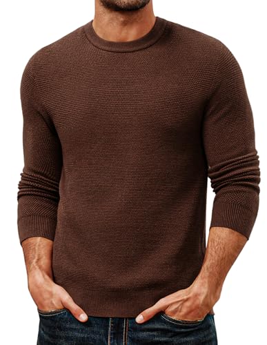 PJ PAUL JONES Herren Strickpullover Waffelmuster Langarm Regular Fit Basic Pullover Braun L von PJ PAUL JONES
