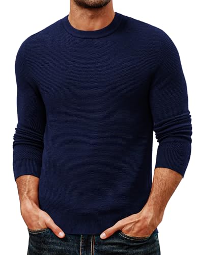 PJ PAUL JONES Herren Strickpullover Waffelmuster Langarm Regular Fit Basic Pullover Dunkelblau L von PJ PAUL JONES