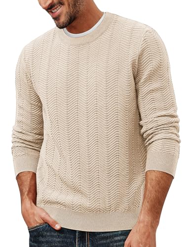 PJ PAUL JONES Herren Strickpullover mit Rundhals Langarmshirt Feinstrick für Freizeit Basic Sweater Business Pullover Aprikose, S von PJ PAUL JONES