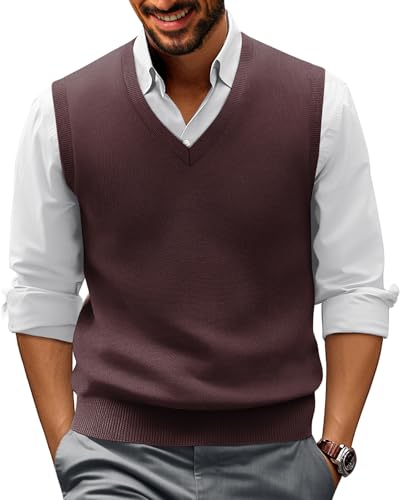 PJ PAUL JONES Herren Strickpullover mit V-Ausschnitt, einfarbig, ärmellos - Braun - Mittel von PJ PAUL JONES