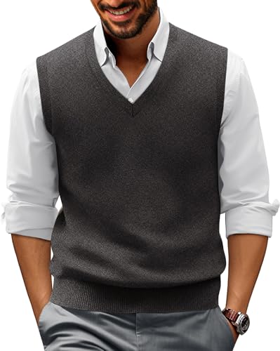 PJ PAUL JONES Herren Strickpullover mit V-Ausschnitt, einfarbig, ärmellos - Grau - XX-Large von PJ PAUL JONES