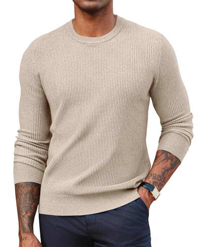 PJ PAUL JONES Herren Strickwaren Basic Rundhals Sweaters Langarm Strukturiert Pullover Aprikose M von PJ PAUL JONES