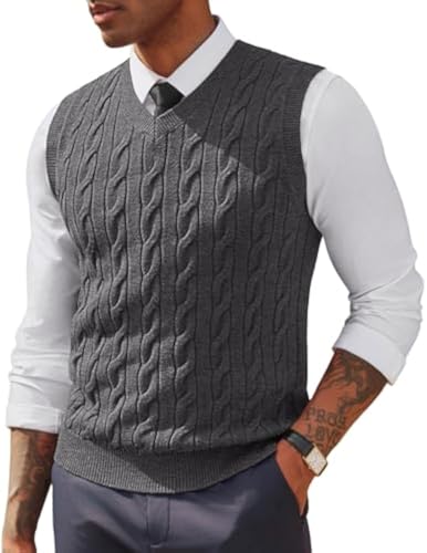 PJ PAUL JONES Herren Strickweste Elegant Regular Fit Sleeveless Strickpullover für Männer Dunkelgrau S von PJ PAUL JONES