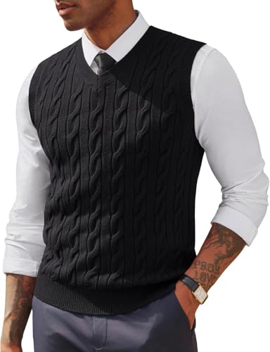 PJ PAUL JONES Herren Strickweste Elegant Regular Fit Sleeveless Strickpullover für Männer Schwarz S von PJ PAUL JONES