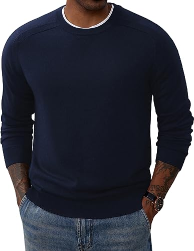 PJ PAUL JONES Herren-Sweatshirt mit Rundhalsausschnitt, Rundhalsausschnitt, Wollmischung, Strickpullover, Dunkelblau, L von PJ PAUL JONES