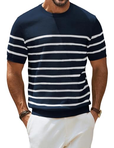 PJ PAUL JONES Herren T-Shirt Moderne Passform Rundhalsausschnitt Streifen Kurzarm Oberteile Marineblau M PJ PAUL JONES Herren T-Shirt Moderne Passform Rundhalsausschnitt Streifen Kurzarm Oberteile Marineblau M von PJ PAUL JONES