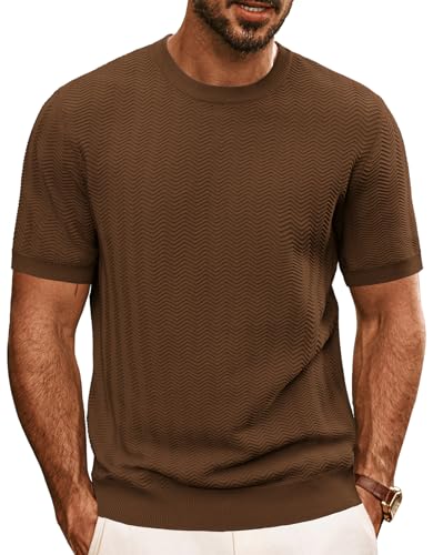 PJ PAUL JONES Herren-T-Shirts, Rundhalsausschnitt, kurzärmelig, Fischgrätenmuster, Strickpullover, Braun, XL PJ PAUL JONES Herren-T-Shirts, Rundhalsausschnitt, kurzärmelig, Fischgrätenmuster, Strickpullover, Braun, XL von PJ PAUL JONES