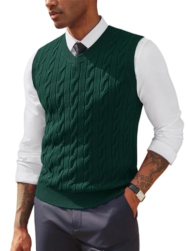PJ PAUL JONES Herren Texturiertes Kabel Strickweste V-Ausschnitt ärmellos Pullover Sweater Dunkelgrün XL von PJ PAUL JONES