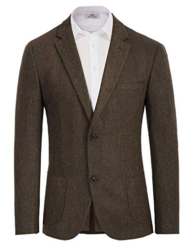 PJ PAUL JONES Herren Tweed Anzugjacke Single Breasted 2 Knöpfe Business Sakko Blazer (Dunkelbraun, XXL) von PJ PAUL JONES