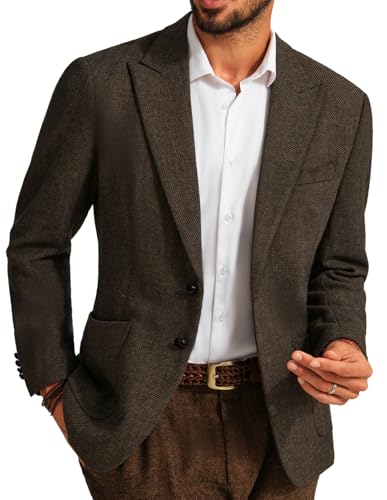 PJ PAUL JONES Herren Tweed Sakko Wolle British Blazer 2 Knöpfe Klassischer Modern Anzugjacke für Männer (Braun, S) von PJ PAUL JONES