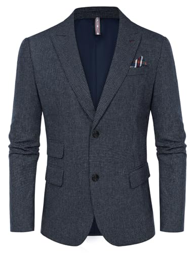 PJ PAUL JONES Herren Vintage British Blazer Wolle Tweed Sakko Sportlich Freizeit Anzugjacke (Dunkelblau, L) von PJ PAUL JONES