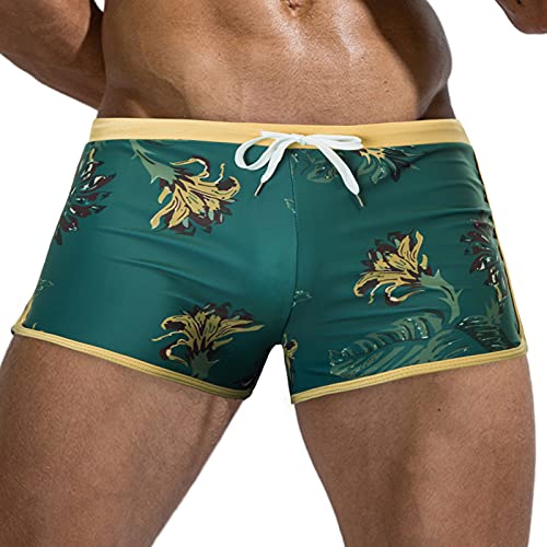 PJ PAUL JONES Herren Vintage Tropical Print Swim Board Shorts Kontrast Bademode Badeanzug mit Mesh-Futter - Grün - X-Large von PJ PAUL JONES