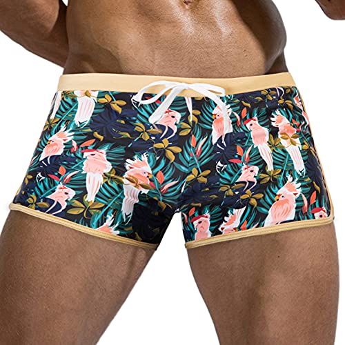 PJ PAUL JONES Herren Vintage Tropical Print Swim Board Shorts Kontrast Bademode Badeanzug mit Mesh-Futter - Pink - X-Large von PJ PAUL JONES